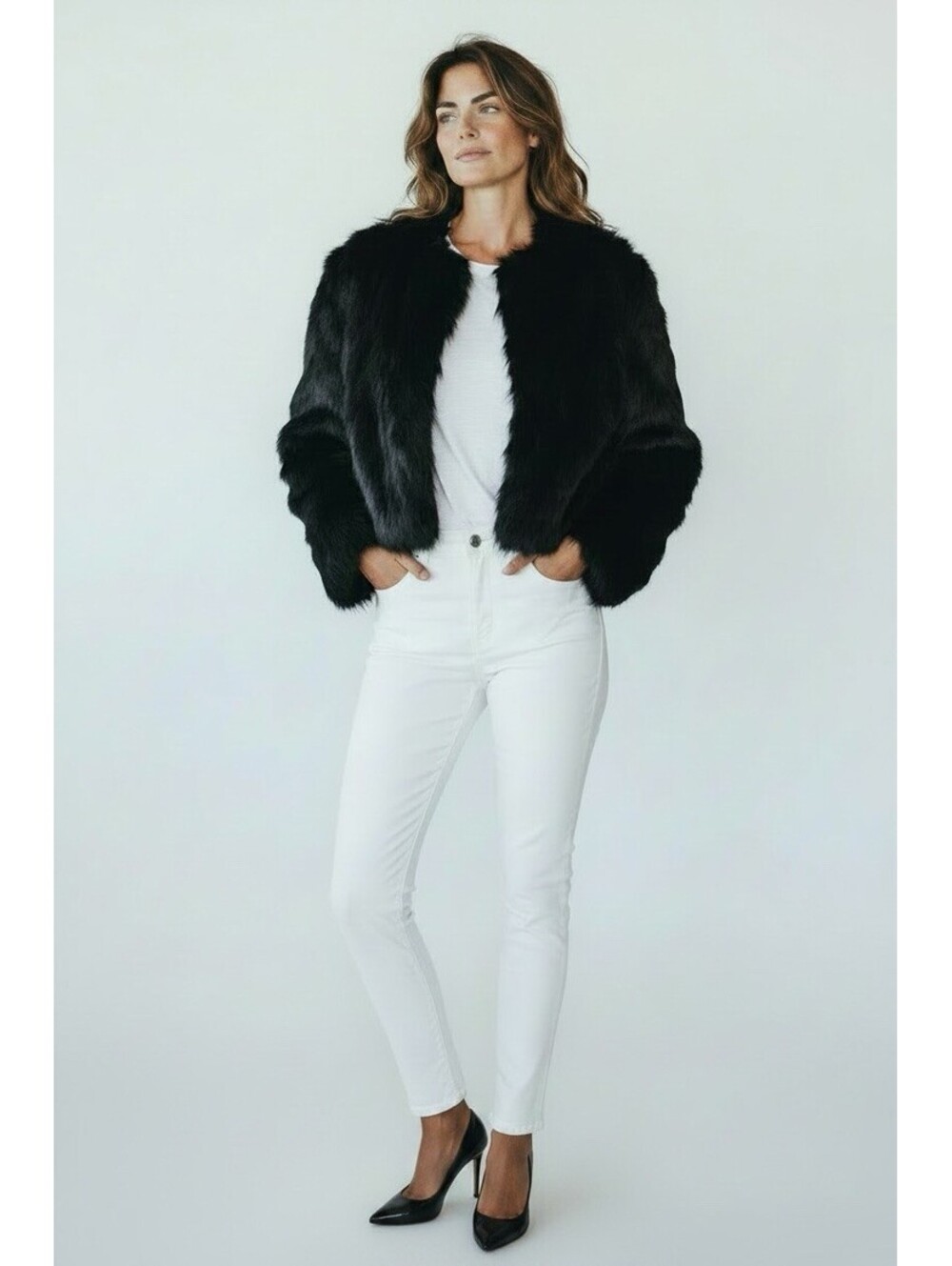 Elegant Black Rivet 100% Authentic Rabbit Fur Coat Jacket Size Small